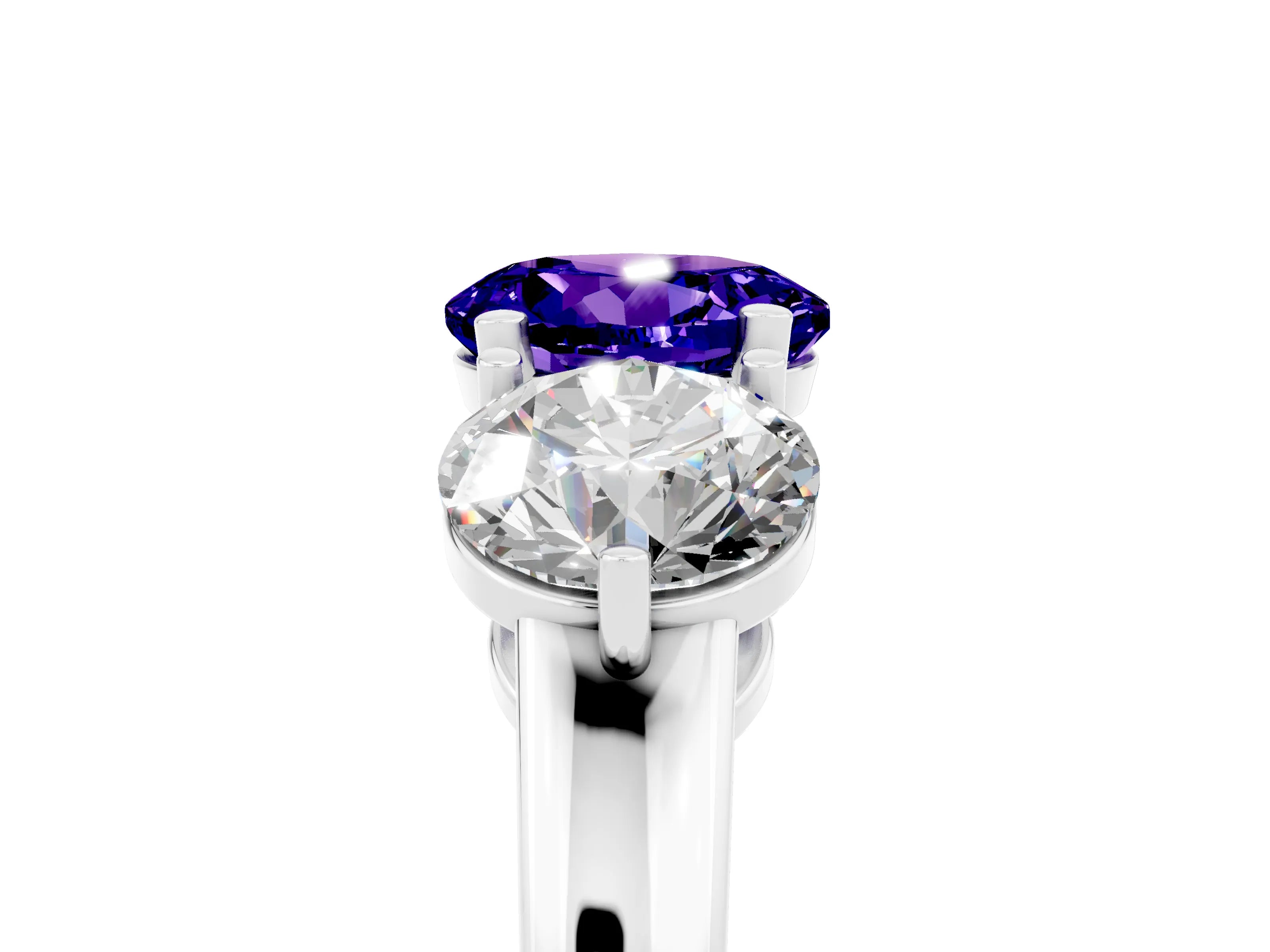 White gold Round Cut Tanzanite Three-Stone Ring with Prong Setting and Classic Band_5