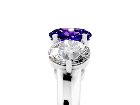 White gold Round Cut Tanzanite Three-Stone Ring with Prong Setting and Classic Band_5
