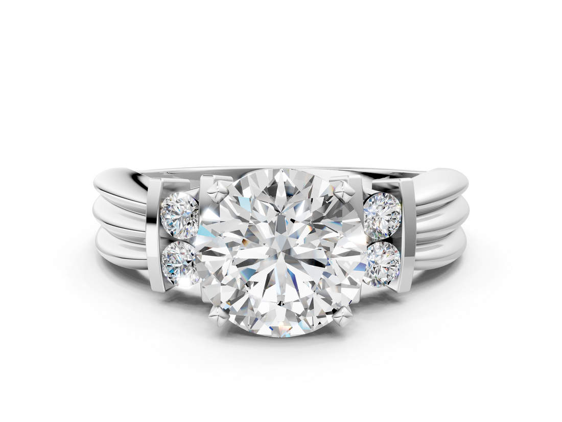 White gold Round Cut Three-Stone Channel Set Ring with Bar Prongs_101