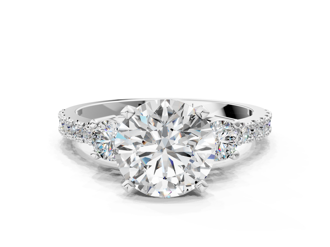 White gold Round Cut Three-Stone Diamond Pavé Band with Prong Setting_163