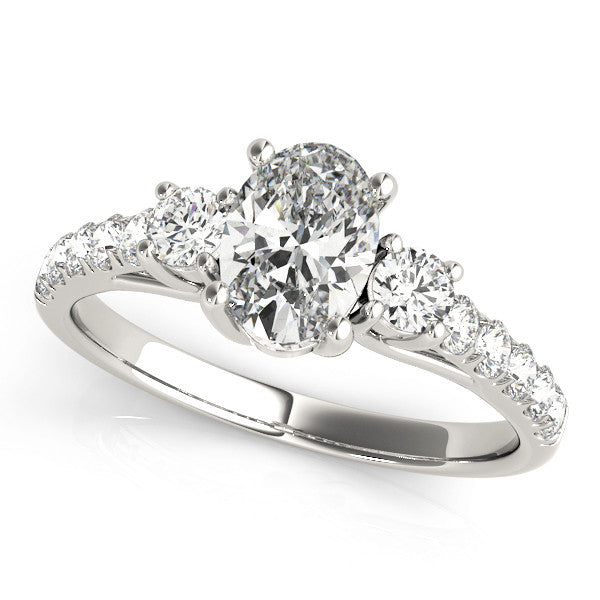 White gold Round Cut Three-Stone Diamond Pave Band with Prong Setting 1