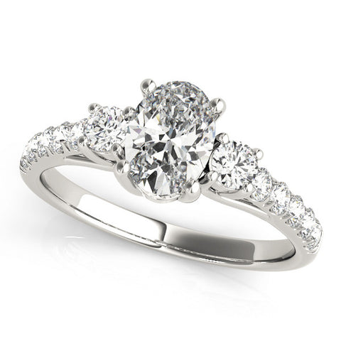 White gold Round Cut Three-Stone Diamond Pave Band with Prong Setting 1