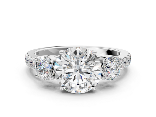 Platinum Round Pave Three Stone Engagement Ring Setting