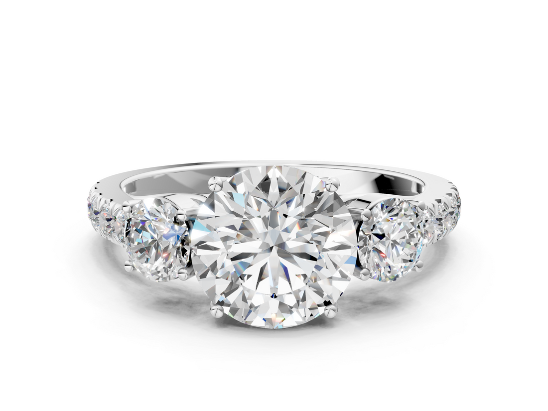 White gold Round Cut Three-Stone Diamond Pave Band with Prong Setting_106