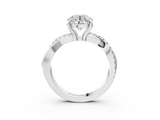 White gold Round Cut Twist Band Solitaire Diamond Ring with Pavé Setting_41