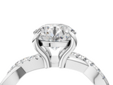 White gold Round Cut Twist Band Solitaire Diamond Ring with Pavé Setting_42