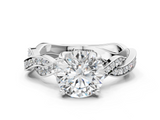 White gold Round Cut Twisted Pavé Band Solitaire Ring with Four-Prong Setting_113