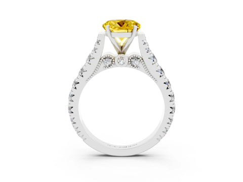 White gold Round Cut Yellow Sapphire Classic Solitaire Ring with Pavé Band and Four-Prong Setting_15