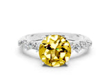 White gold Round Cut Yellow Sapphire Cluster Side Stone Solitaire Ring with Prong Setting_48