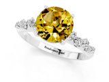 White gold Round Cut Yellow Sapphire Cluster Side Stone Solitaire Ring with Prong Setting_49