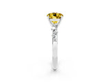 White gold Round Cut Yellow Sapphire Cluster Side Stone Solitaire Ring with Prong Setting_50