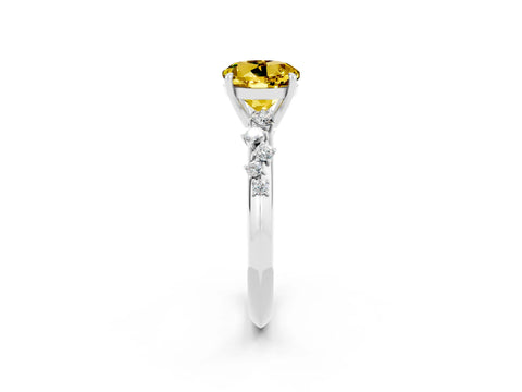 White gold Round Cut Yellow Sapphire Cluster Side Stone Solitaire Ring with Prong Setting_50