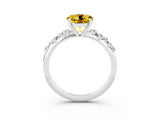 White gold Round Cut Yellow Sapphire Cluster Side Stone Solitaire Ring with Prong Setting_51