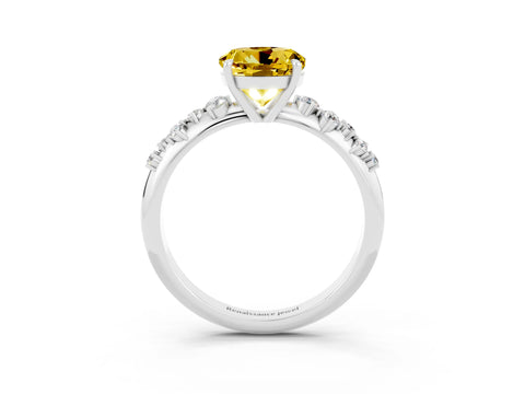 White gold Round Cut Yellow Sapphire Cluster Side Stone Solitaire Ring with Prong Setting_51