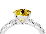 White gold Round Cut Yellow Sapphire Cluster Side Stone Solitaire Ring with Prong Setting_52