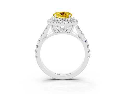 White gold Round Cut Yellow Sapphire Double Halo Ring with Split Shank and Prong Setting_15