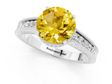 White gold Round Cut Yellow Sapphire Engagement Ring with Milgrain Channel Set Band and Prong Setting_25