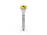 White gold Round Cut Yellow Sapphire Engagement Ring with Milgrain Channel Set Band and Prong Setting_26