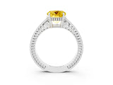 White gold Round Cut Yellow Sapphire Engagement Ring with Milgrain Channel Set Band and Prong Setting_27