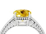 White gold Round Cut Yellow Sapphire Engagement Ring with Milgrain Channel Set Band and Prong Setting_28