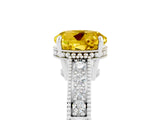 White gold Round Cut Yellow Sapphire Engagement Ring with Milgrain Channel Set Band and Prong Setting_29