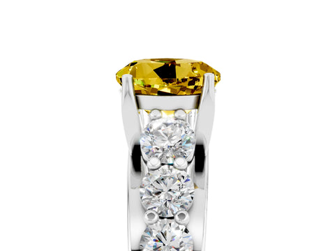 White gold Round Cut Yellow Sapphire Engagement Ring with Pavé Band and Four-Prong Setting_5