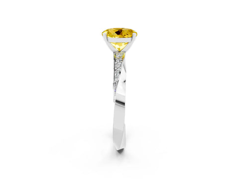 White gold Round Cut Yellow Sapphire Engagement Ring with Side Stone Accents and Four-Prong Setting_53