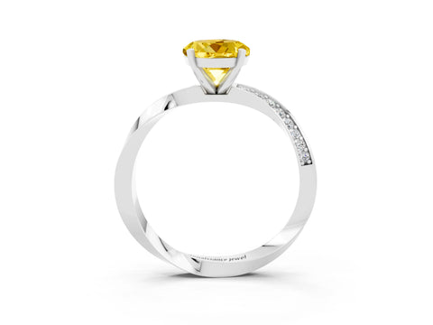 White gold Round Cut Yellow Sapphire Engagement Ring with Side Stone Accents and Four-Prong Setting_54