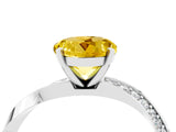 White gold Round Cut Yellow Sapphire Engagement Ring with Side Stone Accents and Four-Prong Setting_76