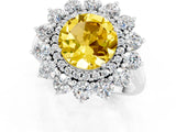 White gold Round Cut Yellow Sapphire Floral Double Halo Engagement Ring with Prong Setting_37