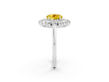 White gold Round Cut Yellow Sapphire Floral Double Halo Engagement Ring with Prong Setting_86