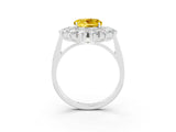 White gold Round Cut Yellow Sapphire Floral Double Halo Engagement Ring with Prong Setting_87