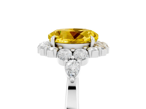 White gold Round Cut Yellow Sapphire Halo Ring with Pear Side Stones and Prong Setting_29