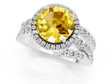 White gold Round Cut Yellow Sapphire Halo Ring with Round Split Shank and Prong Setting_61