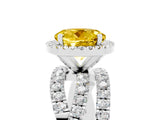 White gold Round Cut Yellow Sapphire Halo Ring with Round Split Shank and Prong Setting_65
