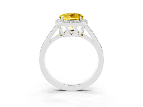 White gold Round Cut Yellow Sapphire Halo Ring with Split Shank U-Prong Band and Four-Prong Setting_3