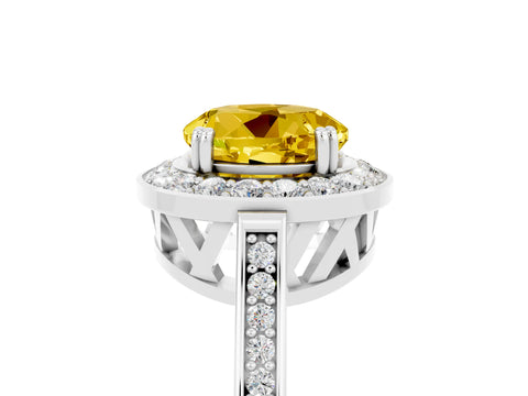 White gold Round Cut Yellow Sapphire Halo Ring with Split Shank and Four-Prong Setting_5