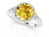 White gold Round Cut Yellow Sapphire Halo Ring with Tapered Band and Four-Prong Setting_1