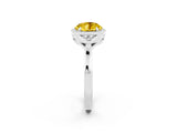 White gold Round Cut Yellow Sapphire Halo Ring with Tapered Band and Four-Prong Setting_2