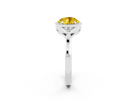 White gold Round Cut Yellow Sapphire Halo Ring with Tapered Band and Four-Prong Setting_2
