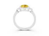White gold Round Cut Yellow Sapphire Halo Ring with Tapered Band and Four-Prong Setting_3