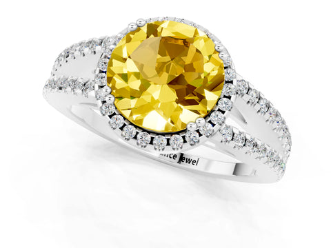 White gold Round Cut Yellow Sapphire Halo Split Shank Engagement Ring_13