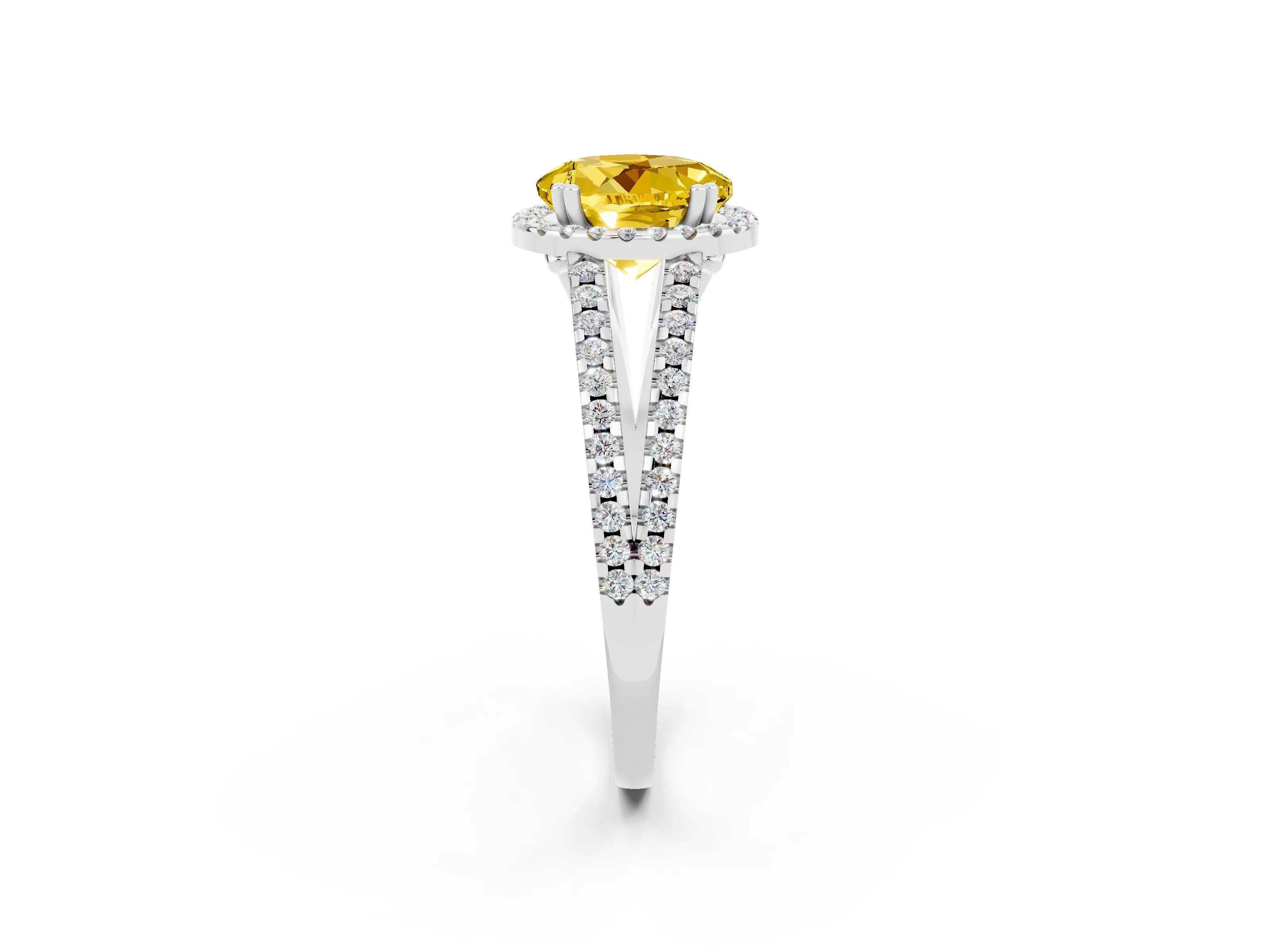White gold Round Cut Yellow Sapphire Halo Split Shank Engagement Ring_14