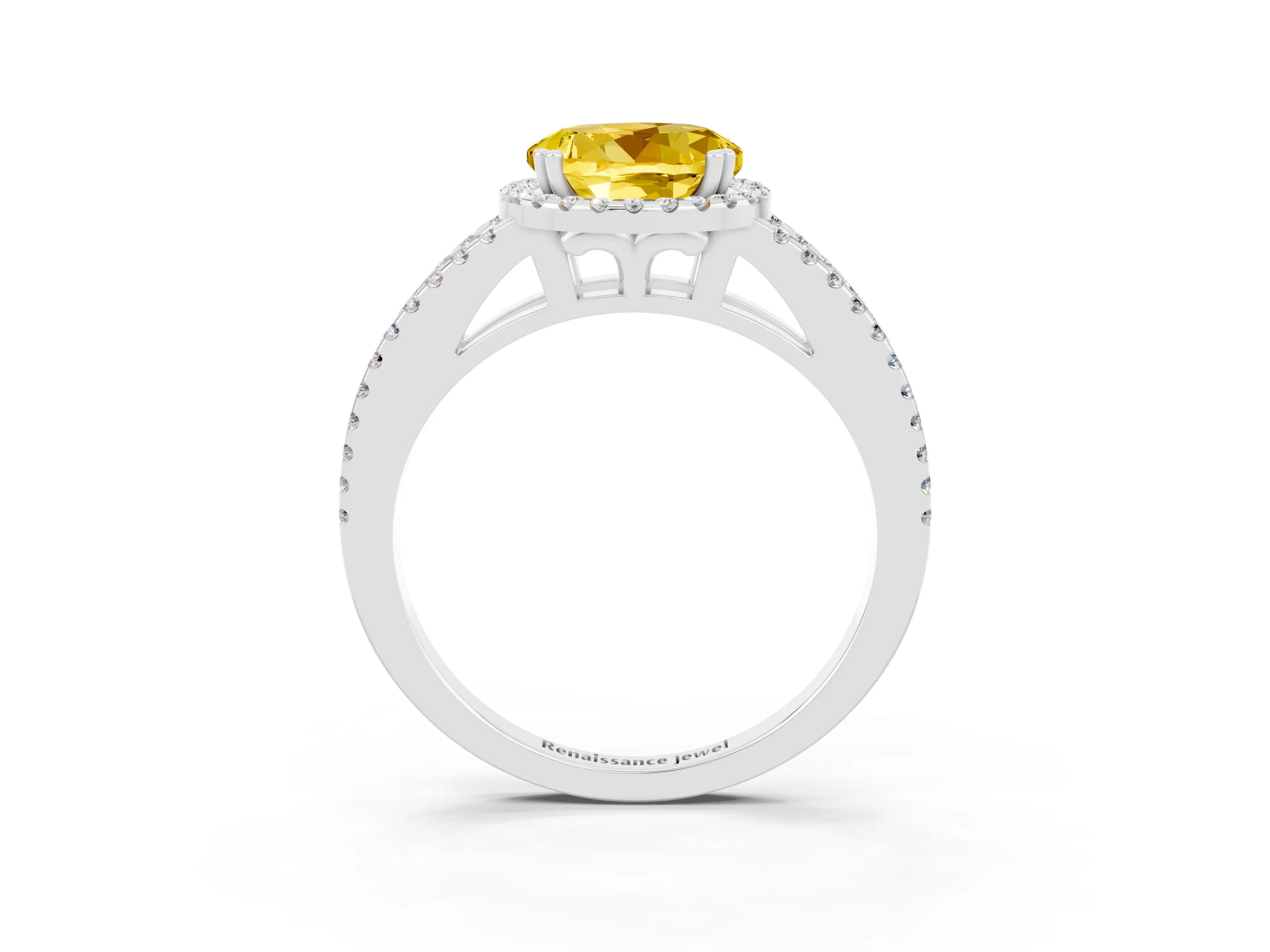 White gold Round Cut Yellow Sapphire Halo Split Shank Engagement Ring_15