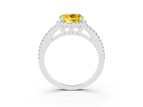 White gold Round Cut Yellow Sapphire Halo Split Shank Engagement Ring_15