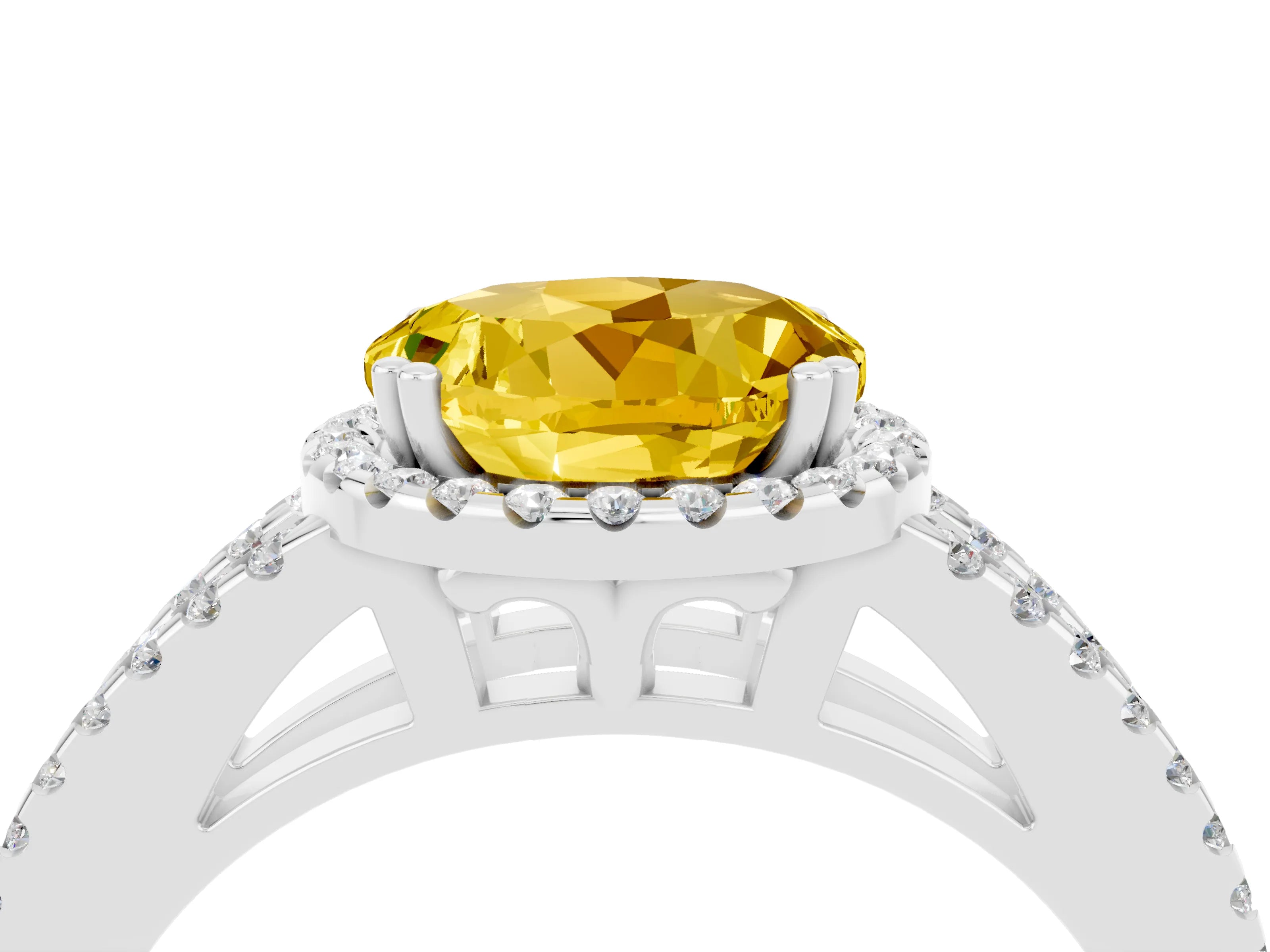 White gold Round Cut Yellow Sapphire Halo Split Shank Engagement Ring_16
