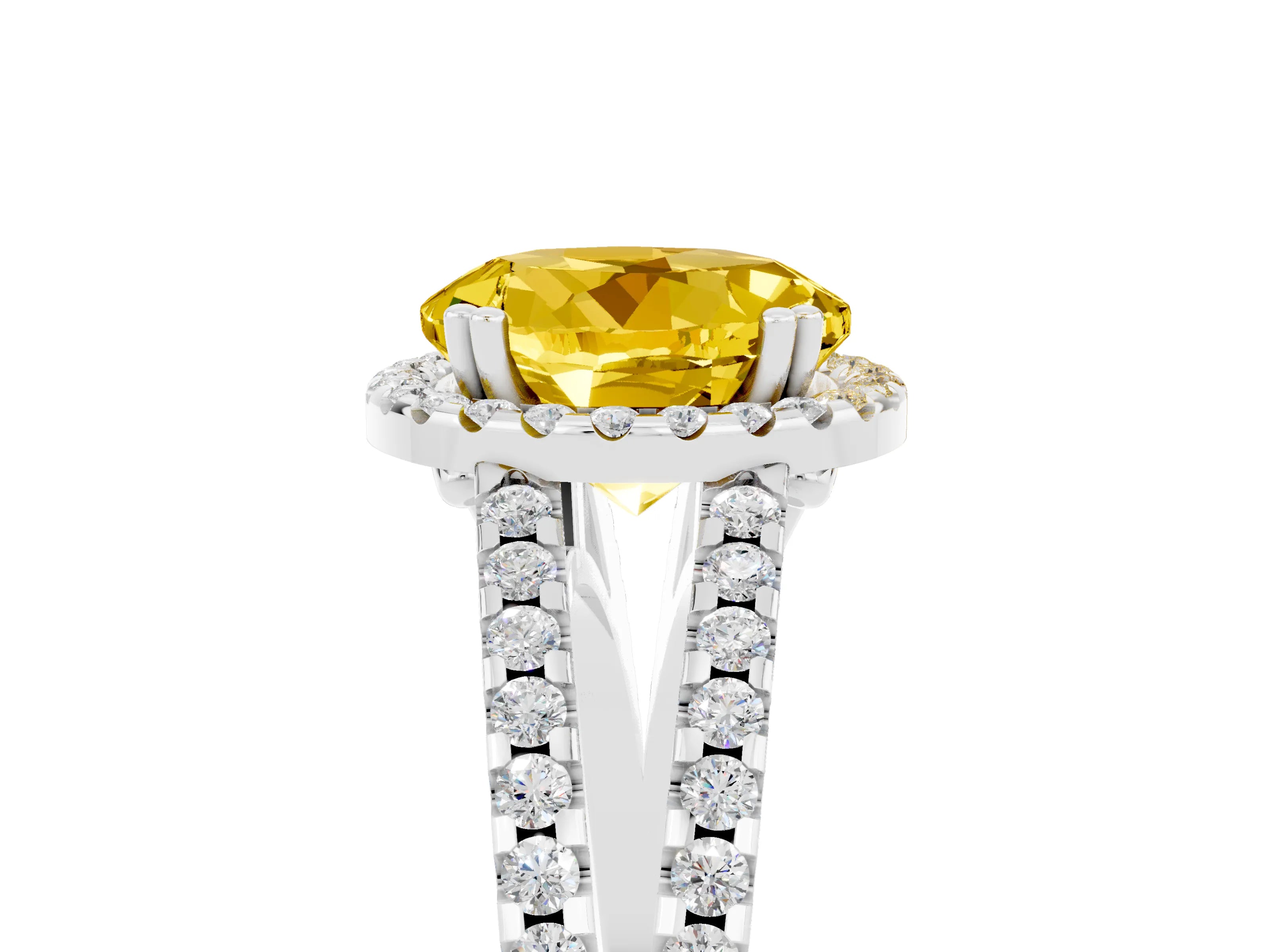White gold Round Cut Yellow Sapphire Halo Split Shank Engagement Ring_17