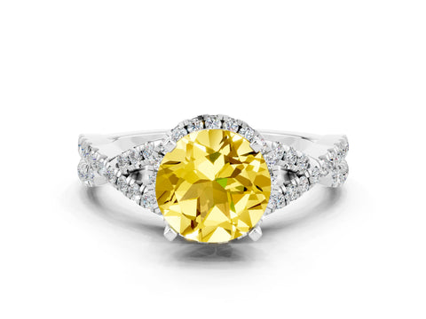 White gold Round Cut Yellow Sapphire Halo Twist Band Solitaire Prong Setting Ring_24