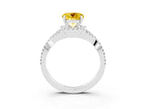 White gold Round Cut Yellow Sapphire Halo Twist Band Solitaire Prong Setting Ring_27