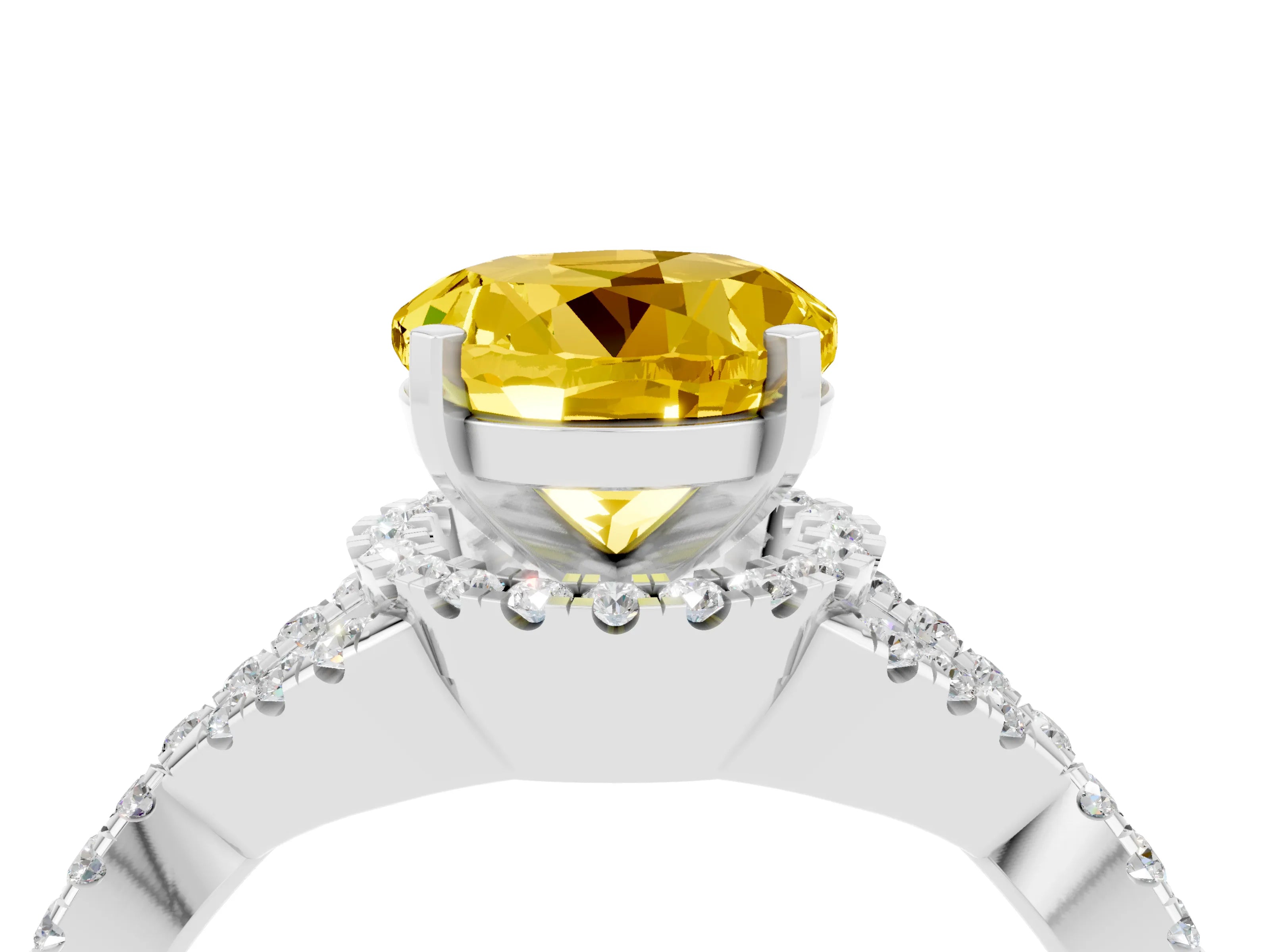White gold Round Cut Yellow Sapphire Halo Twist Band Solitaire Prong Setting Ring_28